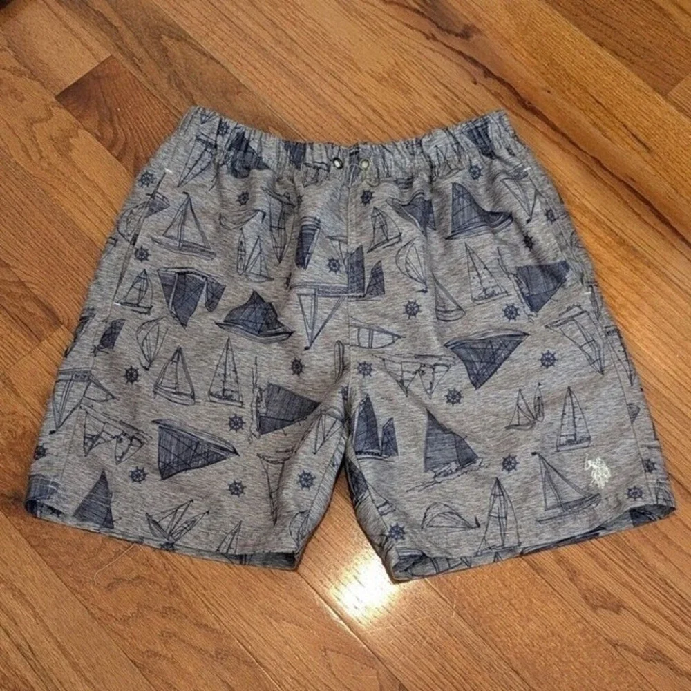 Nautical U.S. Polo Assn Sailboat Swim Trunks Shorts Men's Large‎ Gray Blue Lined